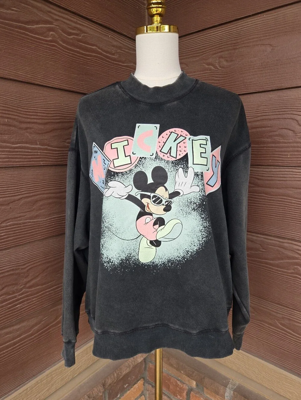 H&M Disney Mickey Mouse Acid Black Sweatshirt Women’s Size Large (Fits S/M) NWOT